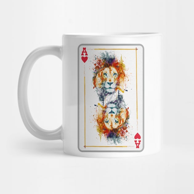 Lion Head Ace of Hearts Playing Card by Marian Voicu